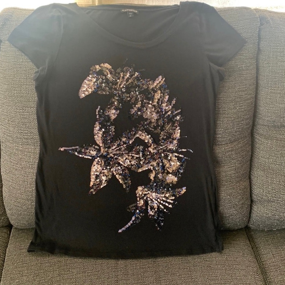 Express Black Sequin Embellished Women's Top